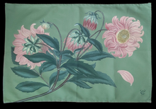 Load image into Gallery viewer, Dahlia Pinnata Nana by HG Andrews 1797 Antique Print Tea Towel on Green Background FREE POSTAGE