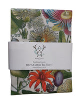 Load image into Gallery viewer, Passionflower Antique Botanical Print Tea Towel Green border