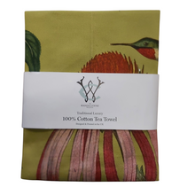 Load image into Gallery viewer, Echinacea & Hummingbirds Floral Botanical Green Tea Towel Antique Print