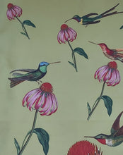 Load image into Gallery viewer, Echinacea & Hummingbirds Floral Botanical Green Tea Towel Antique Print