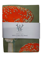 Load image into Gallery viewer, Amanita Muscaria Mushroom Olive Tea Towel, Illustration from Leon Dufour 1891