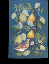Load image into Gallery viewer, Partridge in a Pear Tree Antique Print Tea Towel 100% Cotton UK Made Navy