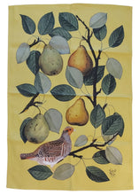 Load image into Gallery viewer, Partridge in a Pear Tree Green Colourway Antique Print Tea Towel 100% Cotton UK Made