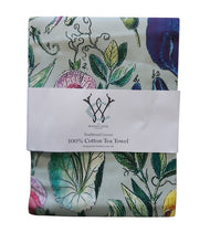 Load image into Gallery viewer, Sweet Peas on Mint Green Background late 18thC Botanical Design Tea towel
