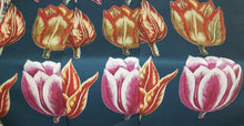 Load image into Gallery viewer, Antique Tulips Blue Tea Towel Floral 100% Cotton 1612 Print