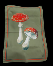 Load image into Gallery viewer, Amanita Muscaria Mushroom Olive Tea Towel, Illustration from Leon Dufour 1891
