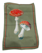 Load image into Gallery viewer, Amanita Muscaria Mushroom Olive Tea Towel, Illustration from Leon Dufour 1891