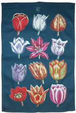 Load image into Gallery viewer, Antique Tulips Blue Tea Towel Floral 100% Cotton 1612 Print