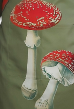 Load image into Gallery viewer, Amanita Muscaria Mushroom Apron Olive, Illustration from Leon Dufour 1891