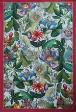 Load image into Gallery viewer, Passionflower Antique Botanical Print Tea Towel Cerise Border