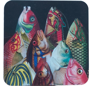 4 Colourful Fish Antique Print Coasters Made in the UK