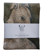 Load image into Gallery viewer, Medieval Italian Greyhound Tea Towel taken from Hieronymus Bosch painting from c1475 100% cotton
