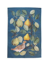 Load image into Gallery viewer, Partridge in a Pear Tree Blue Antique Print Tea Towel 100% Cotton UK Made

