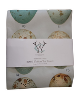 Load image into Gallery viewer, Antique Print Tea Towel Eggs 1901 Ornithology Aqua background
