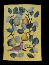 Load image into Gallery viewer, Partridge in a Pear Tree Antique Print Tea Towel 100% Cotton UK Made Green
