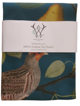 Load image into Gallery viewer, Partridge in a Pear Tree Blue Antique Print Tea Towel 100% Cotton UK Made
