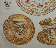 Load image into Gallery viewer, Antique English Gold Cups and Saucers Tea Towel
