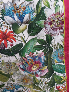 Passionflower Antique Botanical Print Tea Towel Cerise Border