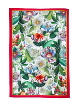 Load image into Gallery viewer, Passionflower Antique Botanical Print Tea Towel Cerise Border
