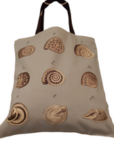 Load image into Gallery viewer, Antique Print Tote Bag Ammonite Pale Blue mid 1700s

