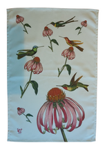 Load image into Gallery viewer, Echinacea &amp; Hummingbirds Floral Botanical Tea Towel Antique Print
