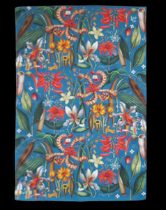 Tropical Plants Tea Towel Antique Botanical Print 100% Cotton Blue