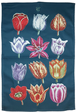 Load image into Gallery viewer, Antique Tulips Blue Tea Towel Floral 100% Cotton 1612 Print
