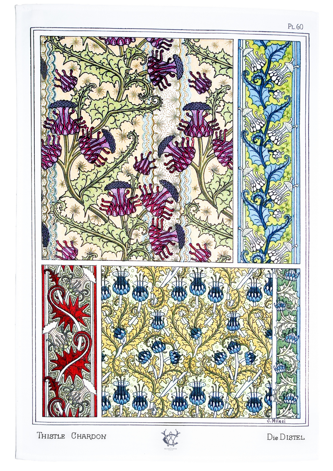 Beautiful 1896 J Milesi Art Nouveau Tea Towel 100% cotton UK made