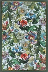 Passionflower Antique Botanical Print Tea Towel Green border